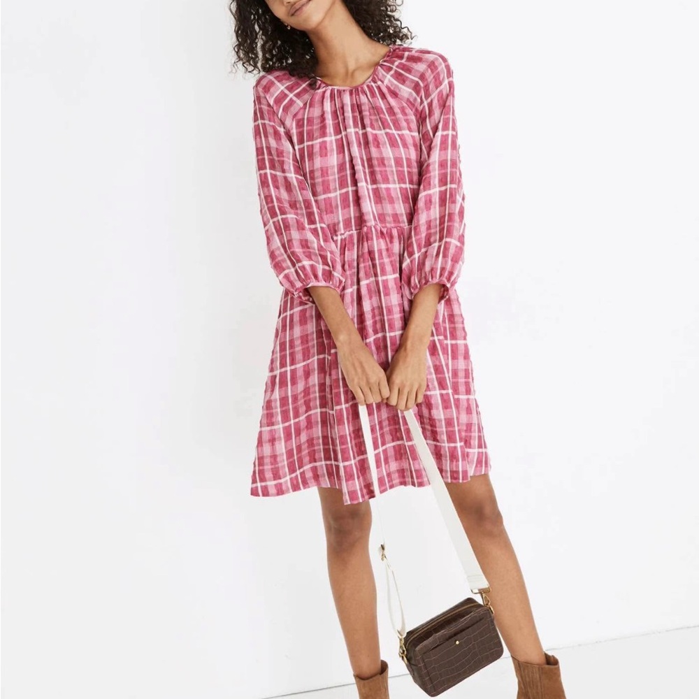 Madewell Pink and White Sundress with Bishop Sleeves NWOT